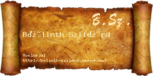 Bálinth Szilárd névjegykártya